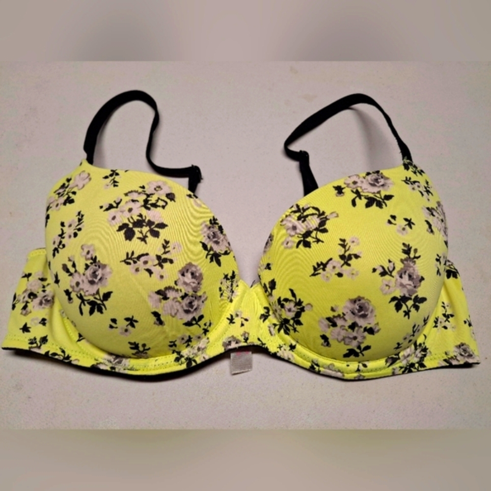 PINK Victoria's Secret Yellow and Black Floral Bra